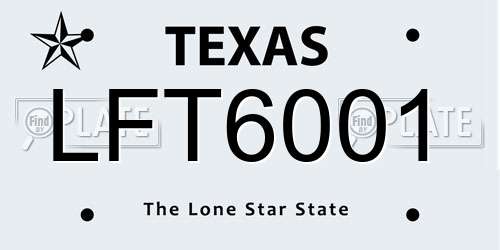 LFT6001 Texas License Plate