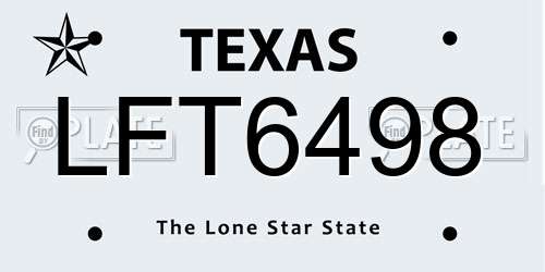 LFT6498 Texas License Plate