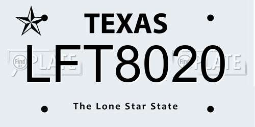 LFT8020 Texas License Plate
