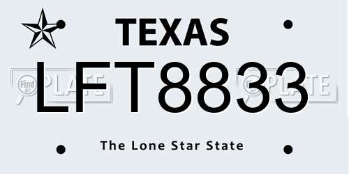 LFT8833 Texas License Plate