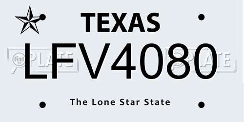 LFV4080 Texas License Plate