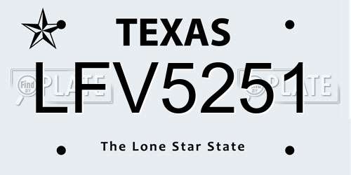 LFV5251 Texas License Plate