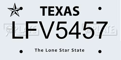 LFV5457 Texas License Plate