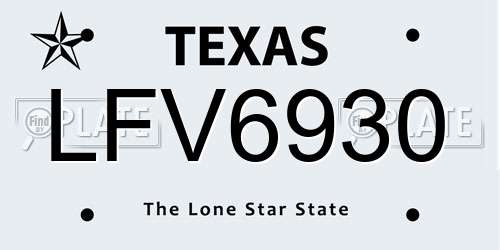 LFV6930 Texas License Plate