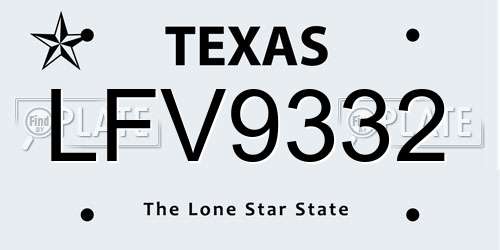 LFV9332 Texas License Plate