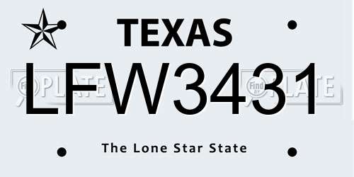 LFW3431 Texas License Plate