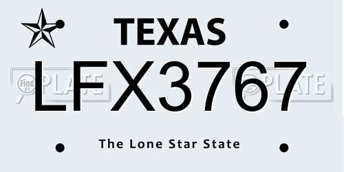 LFX3767 Texas License Plate