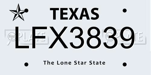 LFX3839 Texas License Plate