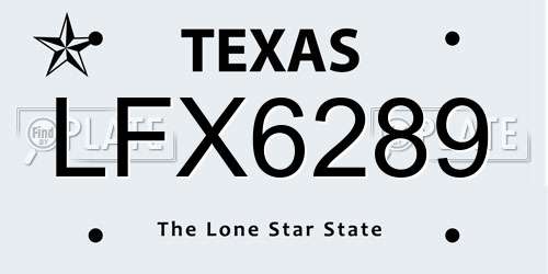 LFX6289 Texas License Plate