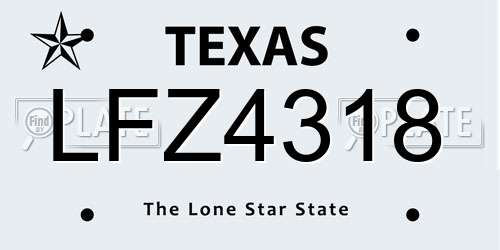LFZ4318 Texas License Plate