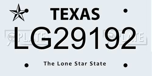LG29192 Texas License Plate