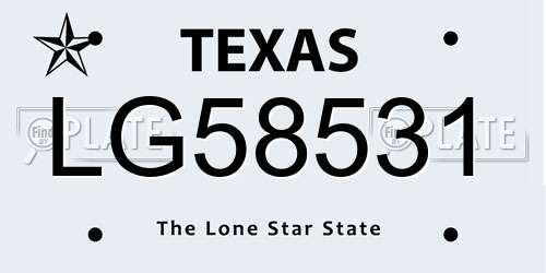 LG58531 Texas License Plate