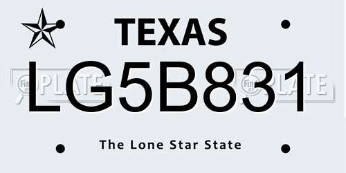 LG5B831 Texas License Plate