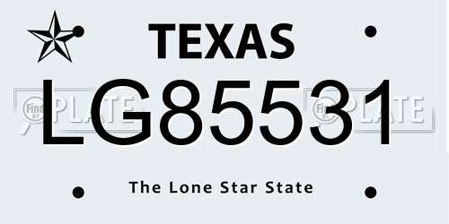 LG85531 Texas License Plate