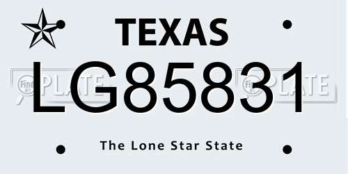 LG85831 Texas License Plate