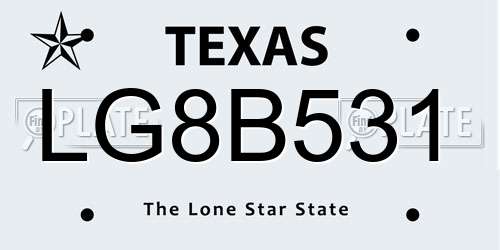 LG8B531 Texas License Plate