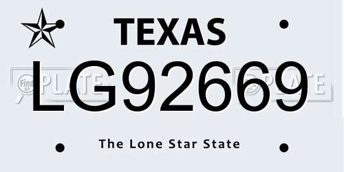 LG92669 Texas License Plate