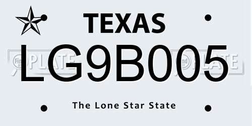 LG9B005 Texas License Plate