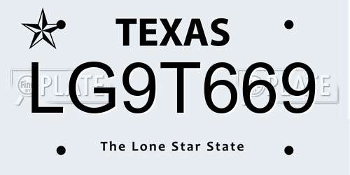 LG9T669 Texas License Plate