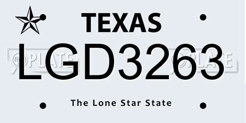 LGD3263 Texas License Plate
