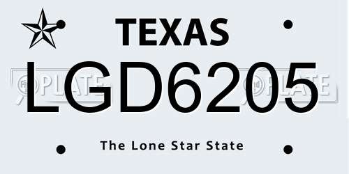 LGD6205 Texas License Plate