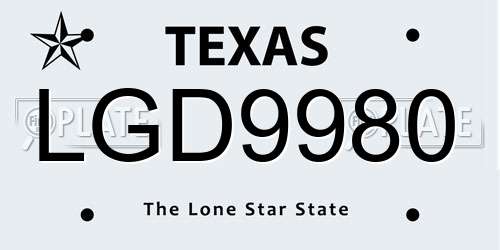 LGD9980 Texas License Plate