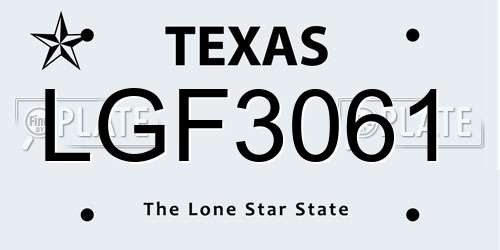 LGF3061 Texas License Plate