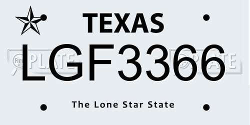 LGF3366 Texas License Plate