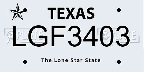 LGF3403 Texas License Plate