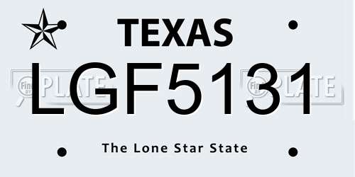 LGF5131 Texas License Plate