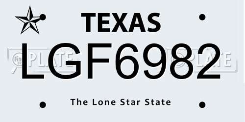 LGF6982 Texas License Plate