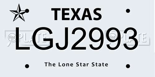 LGJ2993 Texas License Plate