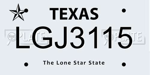 LGJ3115 Texas License Plate