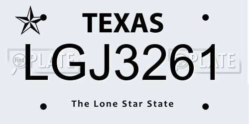 LGJ3261 Texas License Plate
