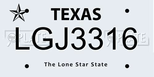 LGJ3316 Texas License Plate