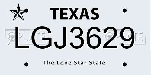 LGJ3629 Texas License Plate