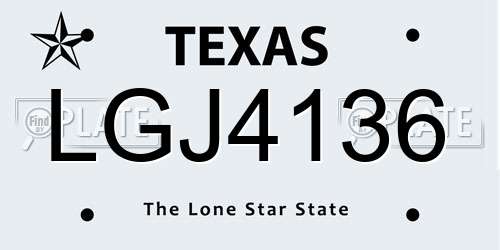 LGJ4136 Texas License Plate