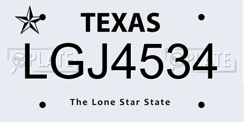 LGJ4534 Texas License Plate