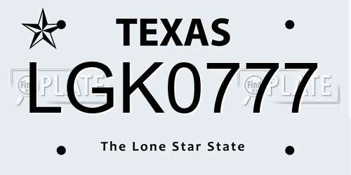 LGK0777 Texas License Plate