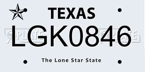 LGK0846 Texas License Plate