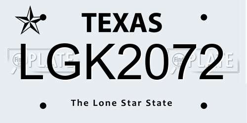 LGK2072 Texas License Plate