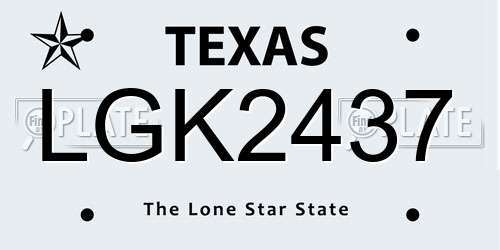 LGK2437 Texas License Plate