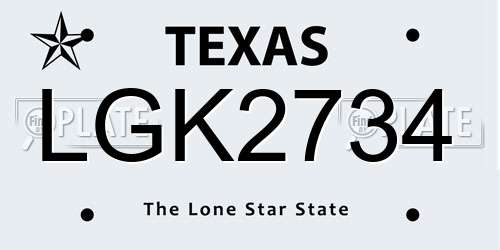LGK2734 Texas License Plate