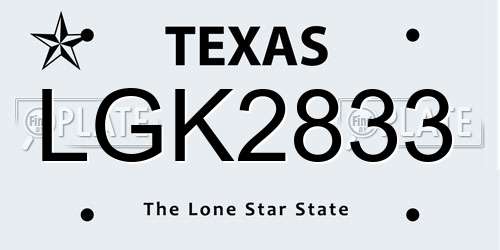 LGK2833 Texas License Plate