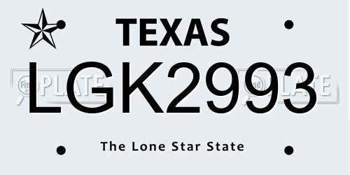 LGK2993 Texas License Plate