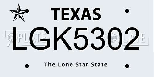 LGK5302 Texas License Plate