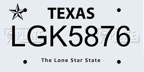 LGK5876 Texas License Plate