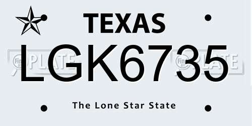 LGK6735 Texas License Plate