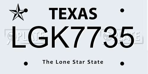 LGK7735 Texas License Plate