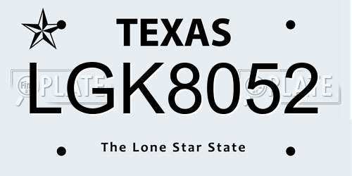 LGK8052 Texas License Plate
